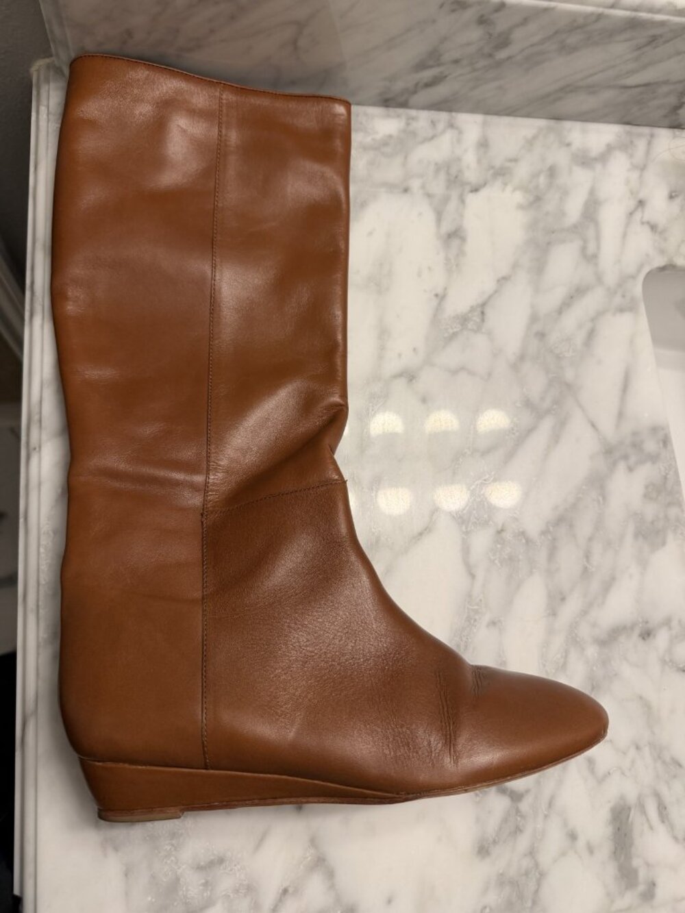 Loeffler Randall Slouchy Hidden Wedge Tall Boots Cognac 8.5